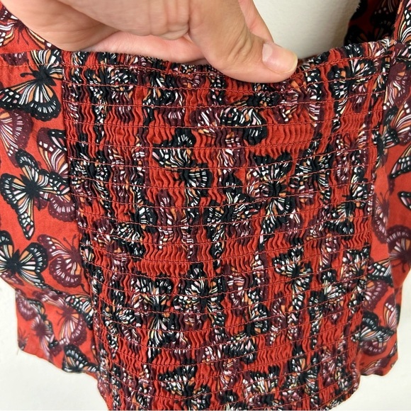 O.L.M. Puff sleeve burnt orange butterfly crop corset top blouse size: M - Picture 11 of 11